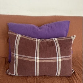 Coussin Kantha Tartan chocolat 40x60