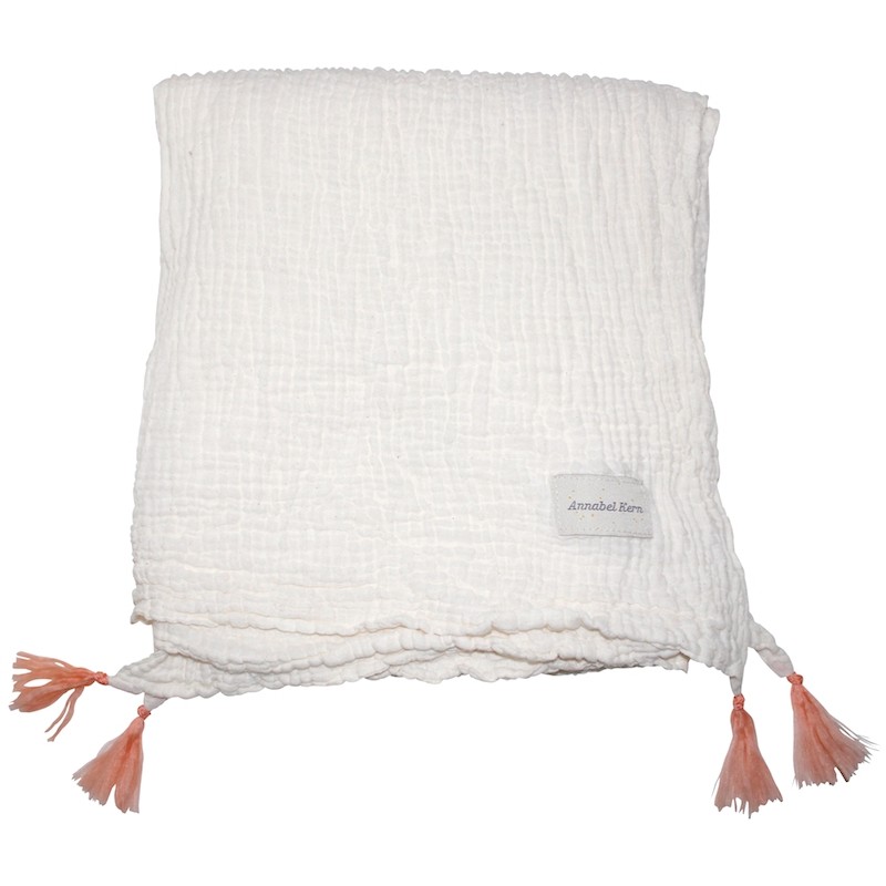 Drap de bain maxi lange x4 pompons abricot