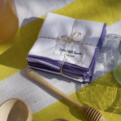 Set de 4 serviettes de table uni blanc broderie violet