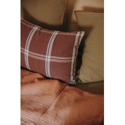 Coussin Kantha Tartan chocolat 40x60