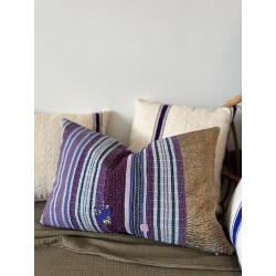 Coussin Kantha rayures violet