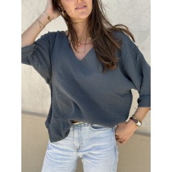 Blouse col V Nomade Bleu de prusse