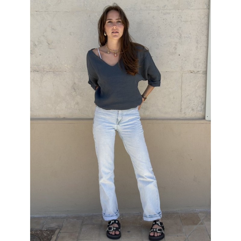 Blouse col V Nomade Bleu de prusse