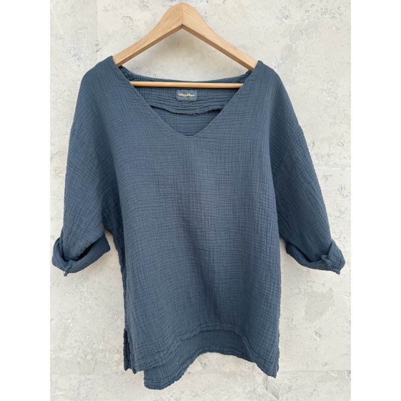 Blouse col V Nomade Bleu de prusse