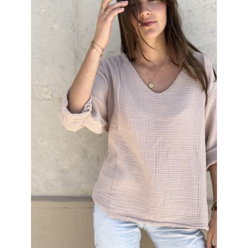 Blouse col V Nomade Blush