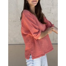 Blouse col V Nomade Rose flashy