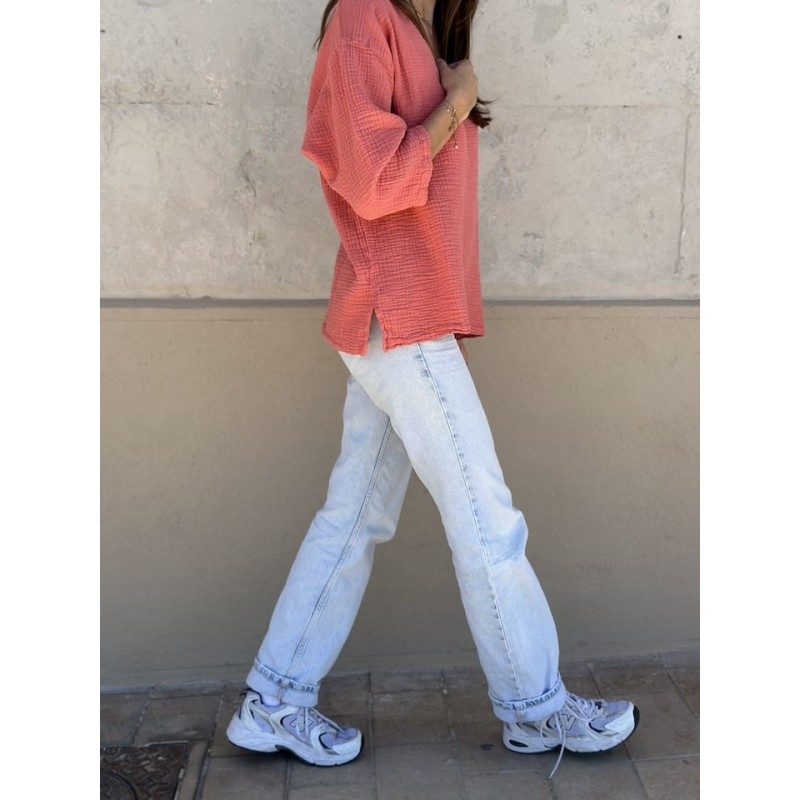 Blouse col V Nomade Rose flashy