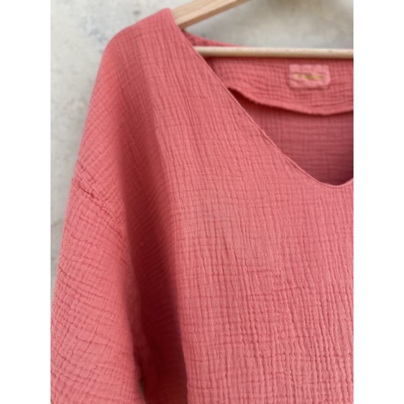 Blouse col V Nomade Rose flashy