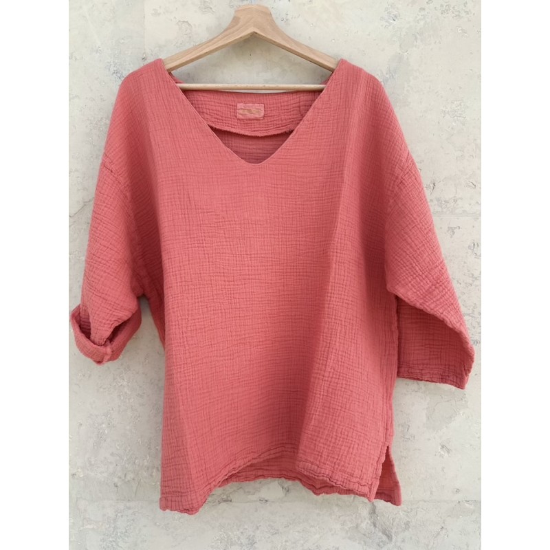 Blouse col V Nomade Rose flashy