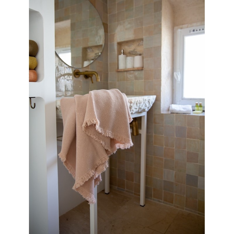 Drap de bain nid d'abeille 100x140 Blush