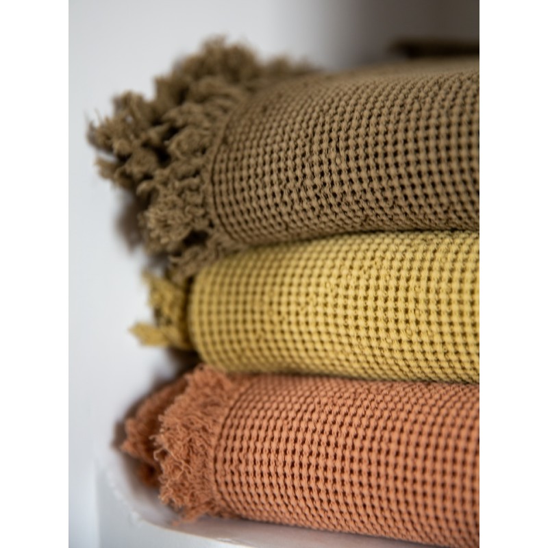 Drap de bain nid d'abeille 100x140 Rose des sables