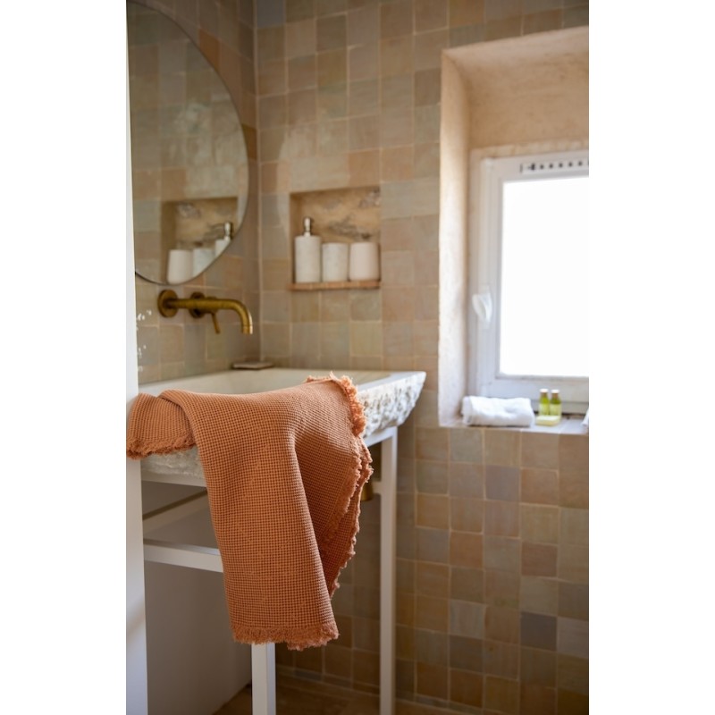 Drap de bain nid d'abeille 100x140 Rose des sables