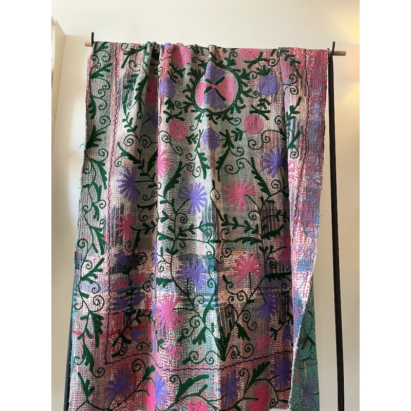 Couverture Kantha Vert Emeraude