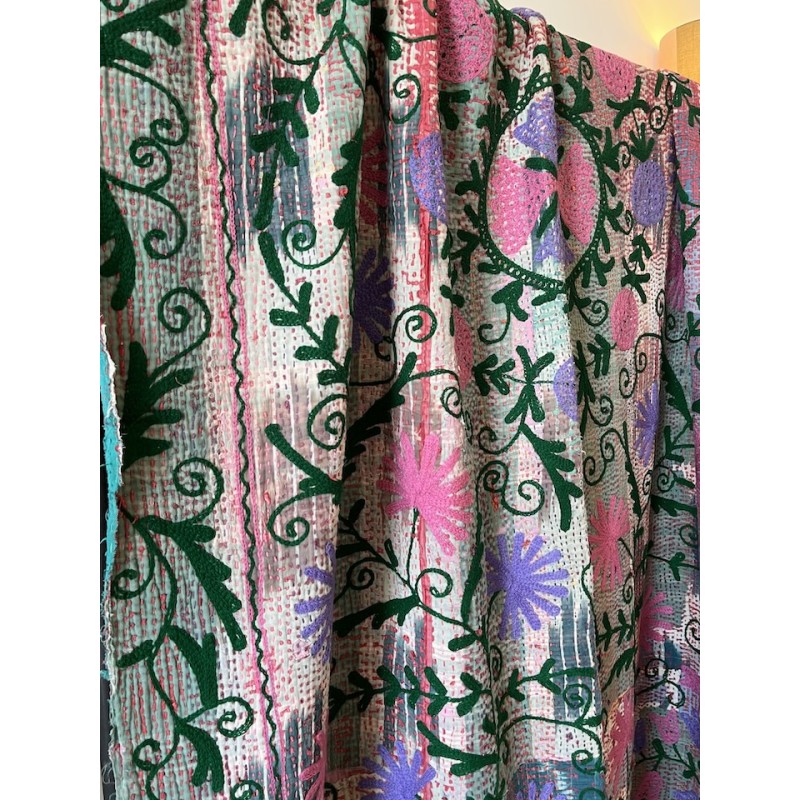 Couverture Kantha Vert Emeraude