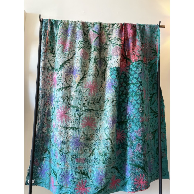 Couverture Kantha Vert Emeraude