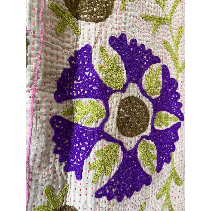 Couverture Kantha Rose pistache violet