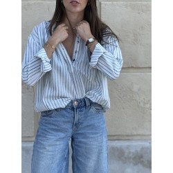 Blouse rayures Ikat blanc et bleu