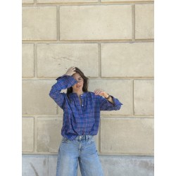 Blouse bleu Klein à carreaux en khadi de coton