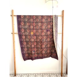 Couverture Kantha n° 11 Brun violine et vert d'eau bi-face