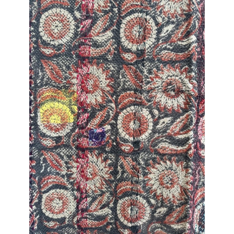 Couverture Kantha n° 11 Brun violine et vert d'eau bi-face