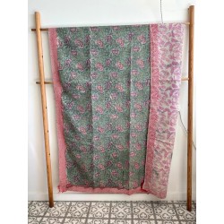 Couverture Kantha n° 15 Vert et rose