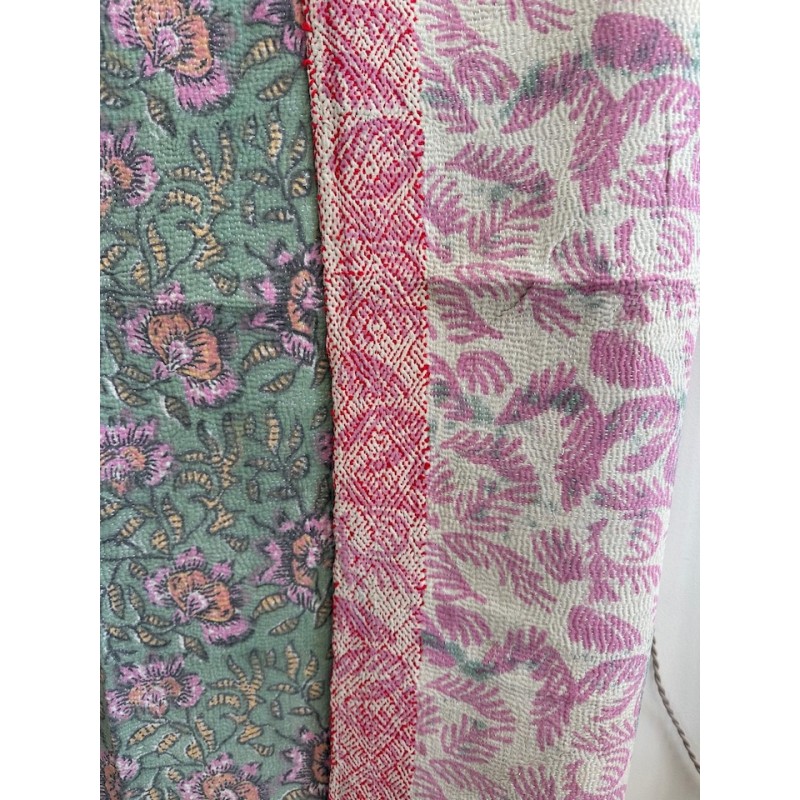 Couverture Kantha n° 15 Vert et rose