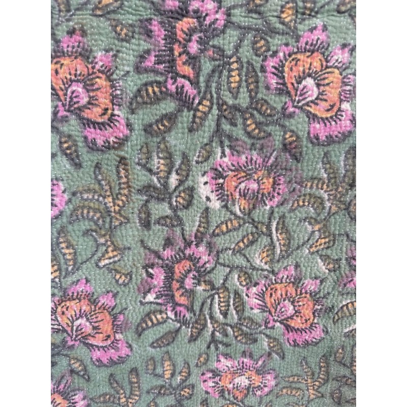 Couverture Kantha n° 15 Vert et rose