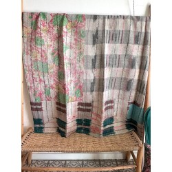 Couverture Kantha n°1 Fleurs et Ikat