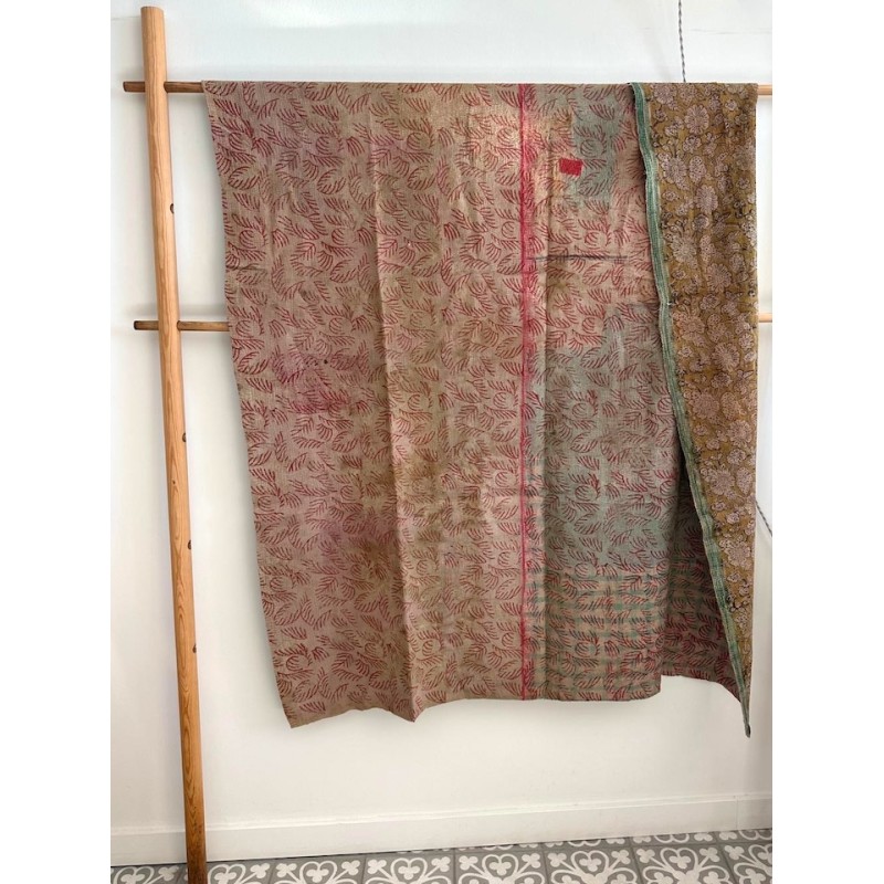 Couverture Kantha n°2 Fleurs jaune