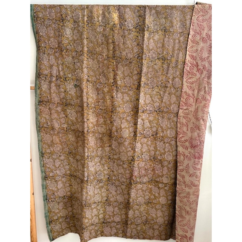 Couverture Kantha n°2 Fleurs jaune