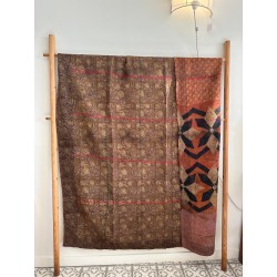 Couverture Kantha n°9 Brun orangé et géométrie noire