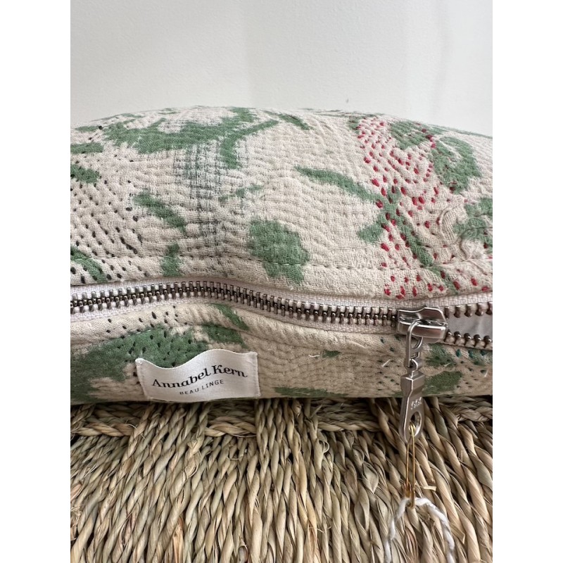 Coussin Kantha Fleurs vertes 30 x 40