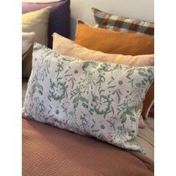 Coussin Kantha FLeurs vertes 40 x 60 cm
