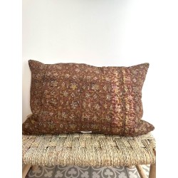 Coussin Kantha Marron Fleurs jaunes 40 x 60 cm