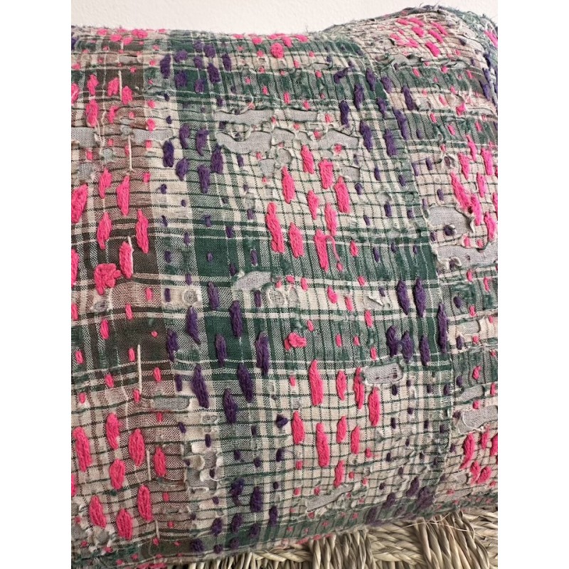 Coussin Kantha multicolore carreaux 30 x 40 cm