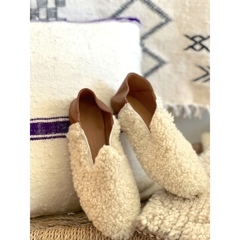 Babouche cuir et laine
