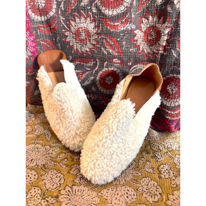 Babouche cuir et laine