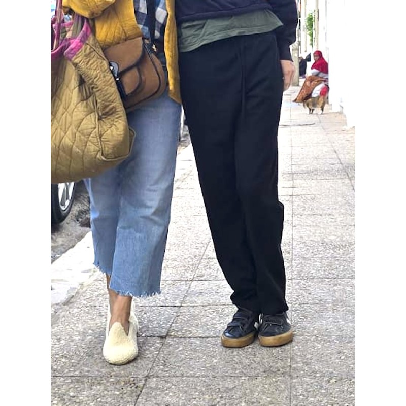 Babouche cuir et laine