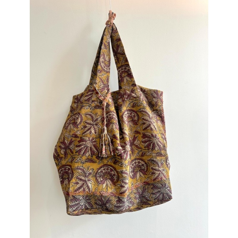Cabas Kantha n°1 Fleurs jaune