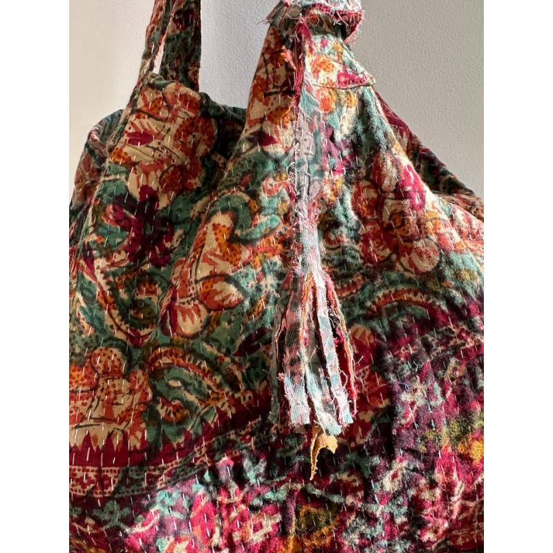 Cabas Kantha Fleurs orange et brique
