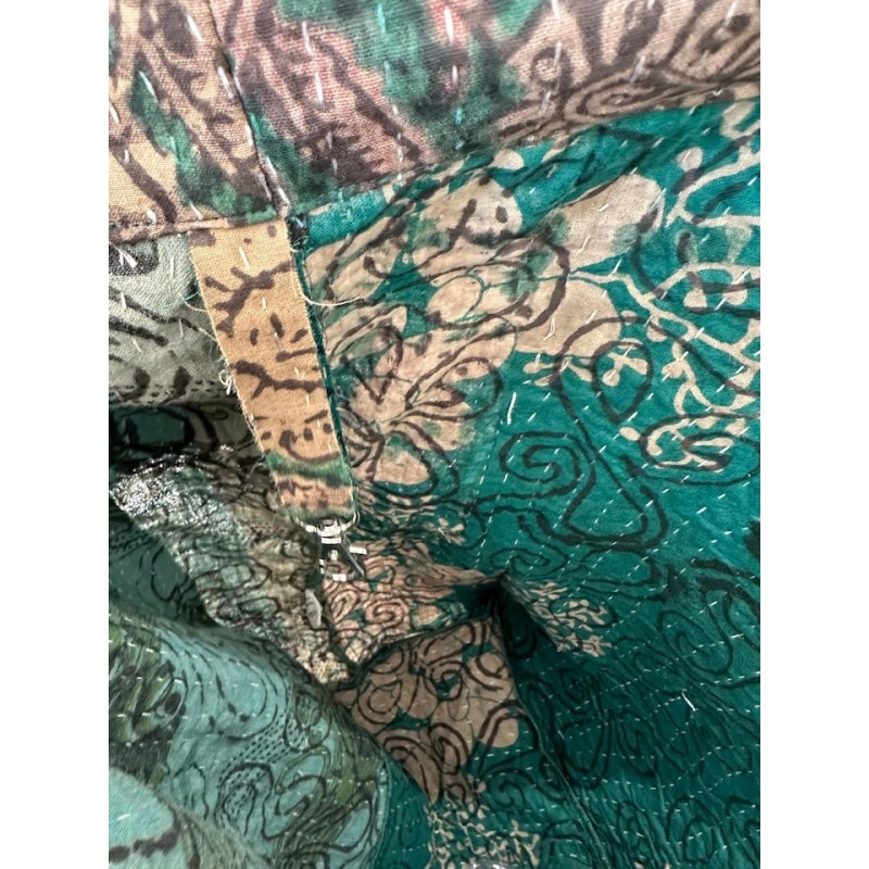 Cabas Kantha Vert fleurs grises