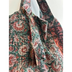 Cabas Kantha Fleurs brique