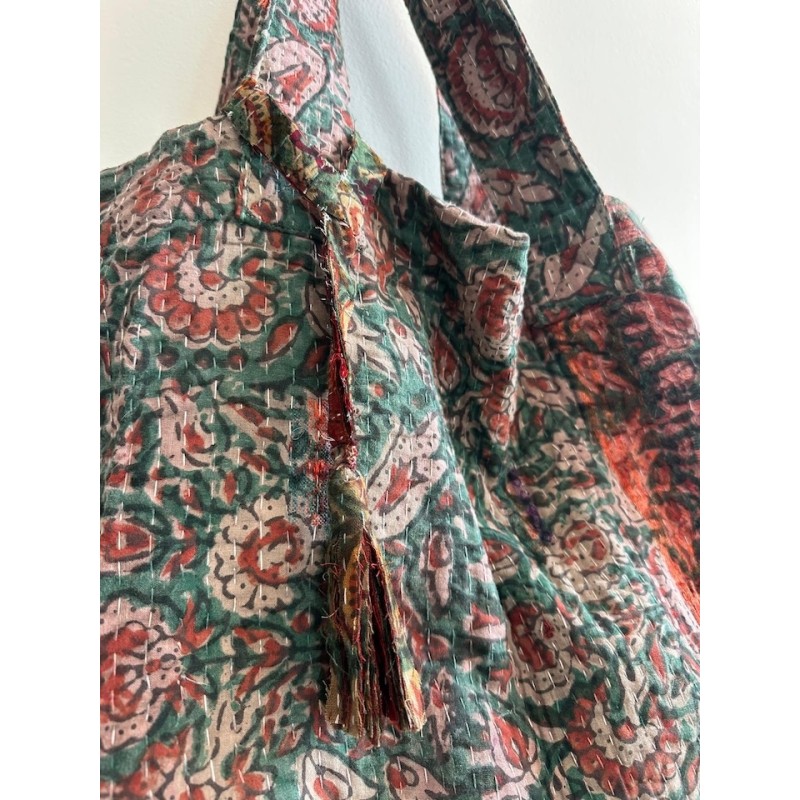 Cabas Kantha Fleurs brique