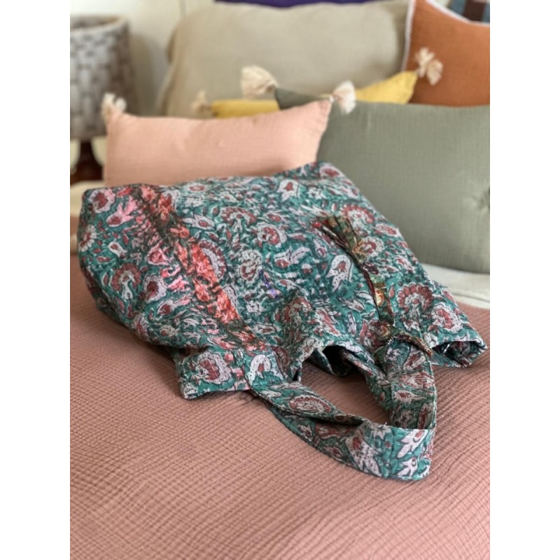 Cabas Kantha Fleurs brique