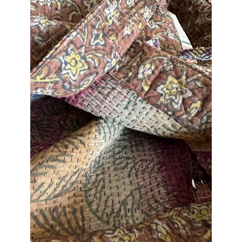 Cabas Kantha Chocolat fleurs beige