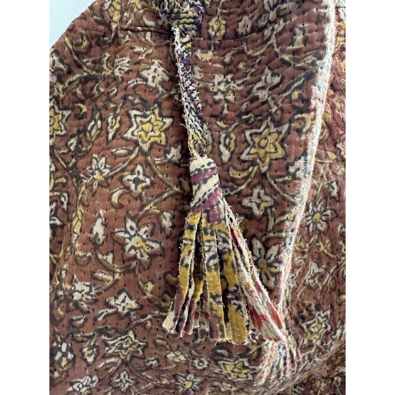 Cabas Kantha Chocolat fleurs beige