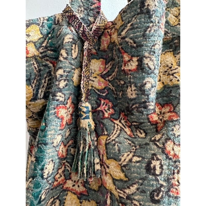 Cabas Kantha Fleurs vert fôret