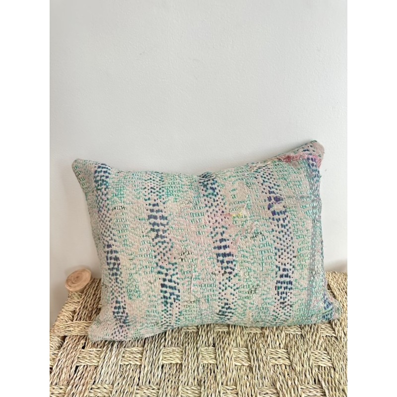 Coussin Kantha Pastel vert d'eau