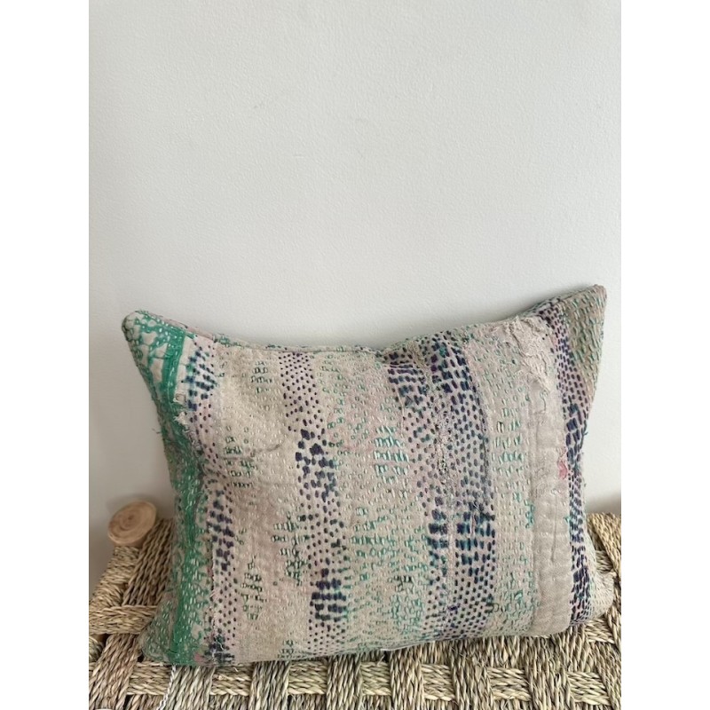 Coussin Kantha Pastel vert d'eau
