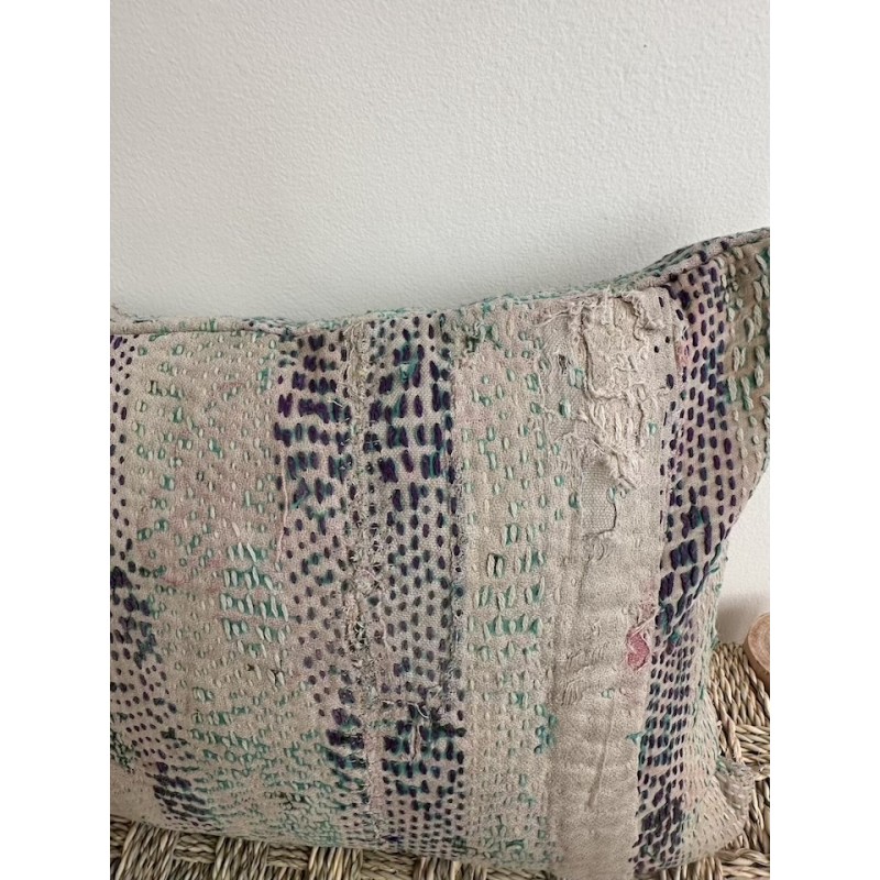 Coussin Kantha Pastel vert d'eau